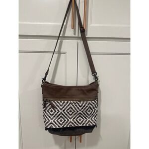 Myra Bag Brown 100% cotton/Leather Canvas western Diamond Fringe Crossbody Bag